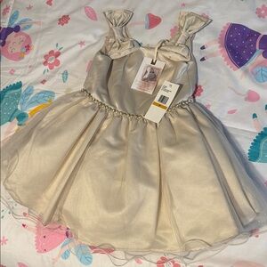 Jessica Simpson Girls Formal Pearl-Trim Tulle Dress in Beige